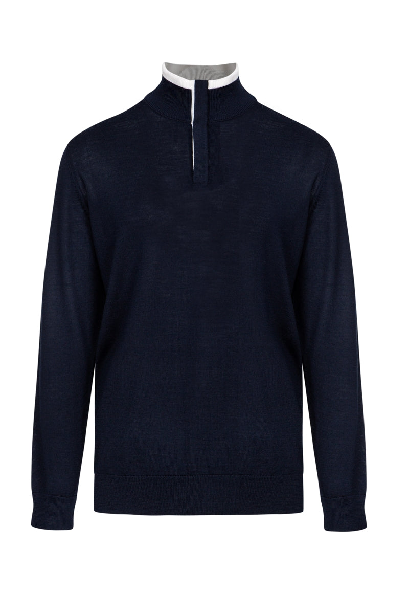 Wholesale,Jakamen, Jakamen Dark Navy Half Turtleneck Zip Knit Sweater, Blue, Medium-44-TagM