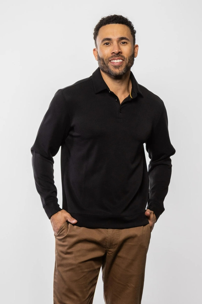 Wholesale,Mason Cruz, Mason Cruz Black Solid Performance Long Sleeve Polo, Black, Small-42-TagSMedium-44-TagMLarge-46-TagLExtra Large-48-TagXLExtra Extra Large-50-TagXXL