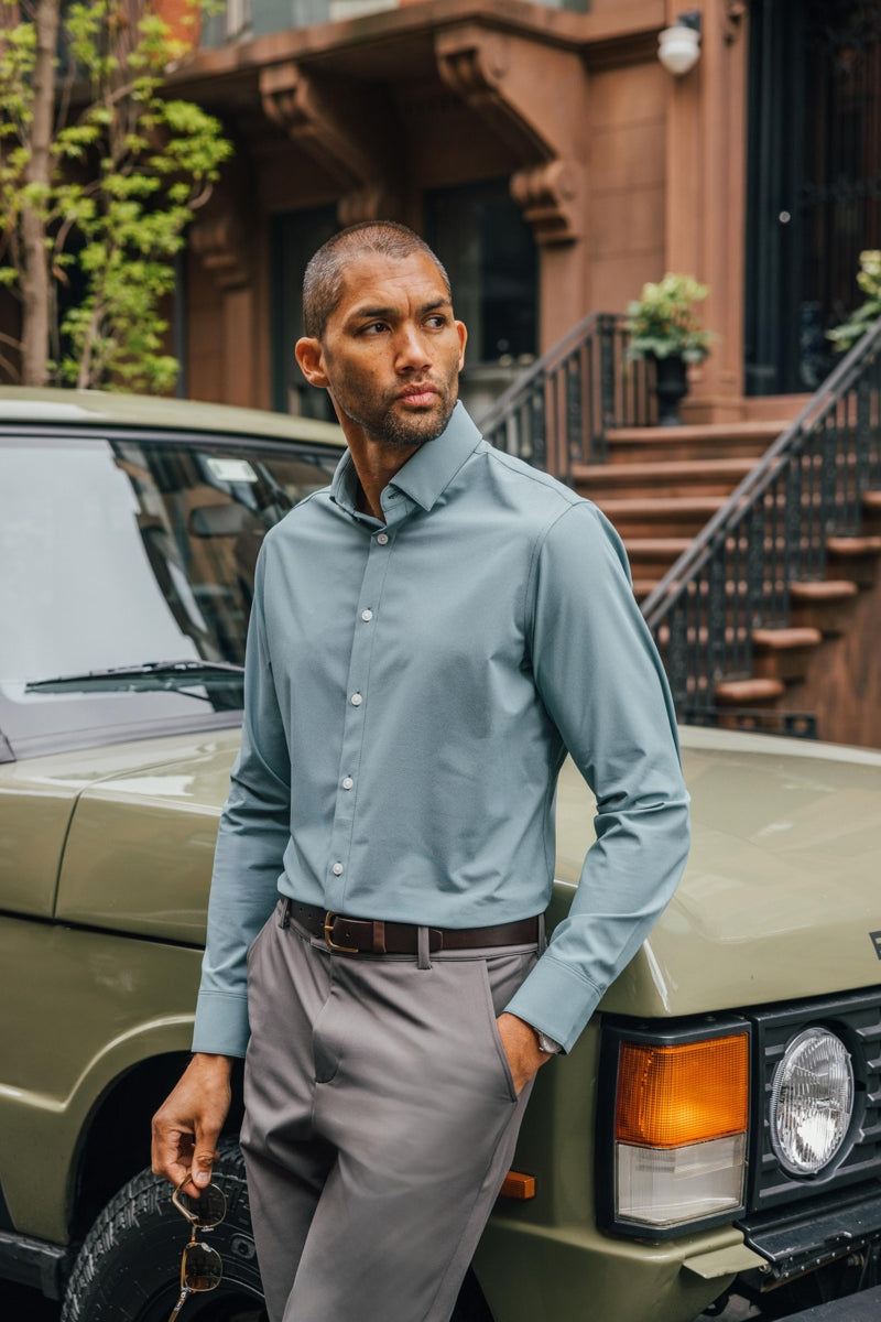 Wholesale,Mizzen + Main, Mizzen + Main Hunter Green Straton Houndstooth Trim Dress Shirt, Green, Medium-42-TagMLarge-46-TagLExtra Extra Large-51-TagXXLExtra Large-48-TagXL