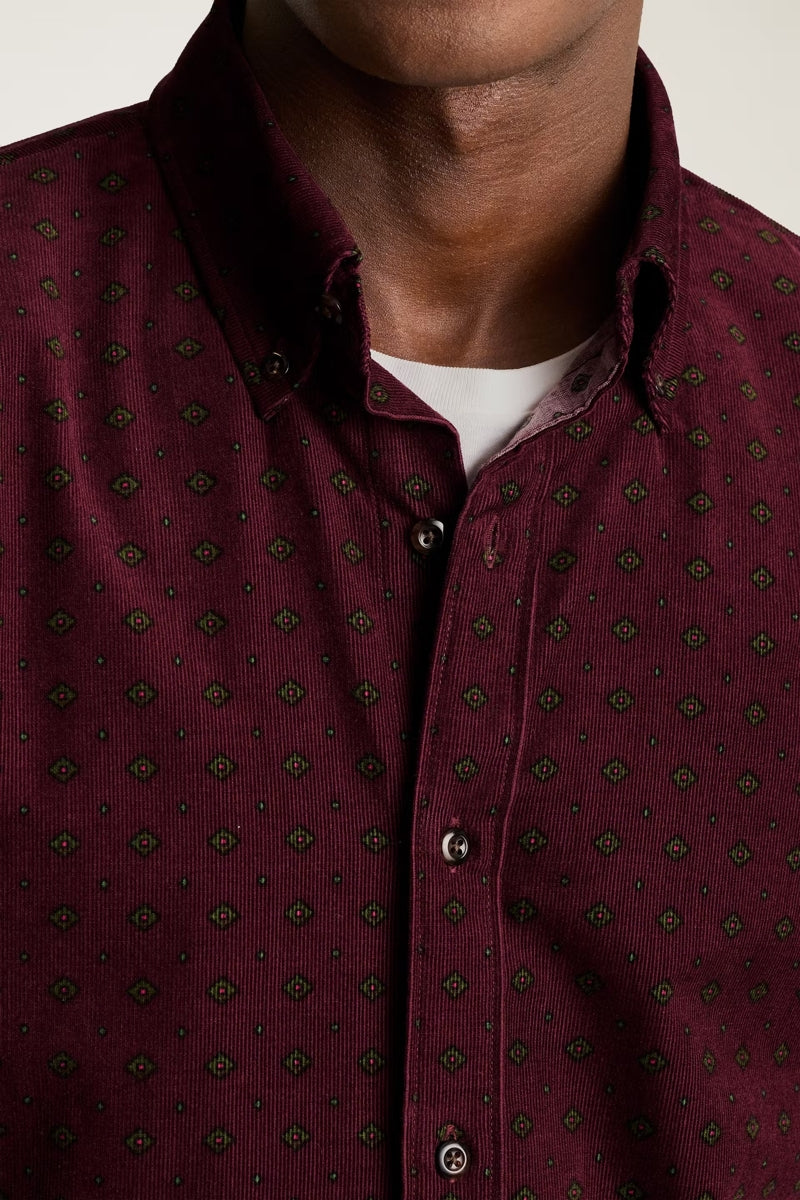 Wholesale,Bonobos, Bonobos Burgundy Diamond Geo Stretch Corduroy Slim Fit Shirt, Red, Large-46-TagL