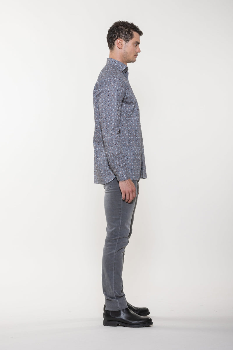 Wholesale,Luchiano Visconti, Luchiano Visconti Grey Multi Floral Printed Shirt, Grey, Large-48-TagL