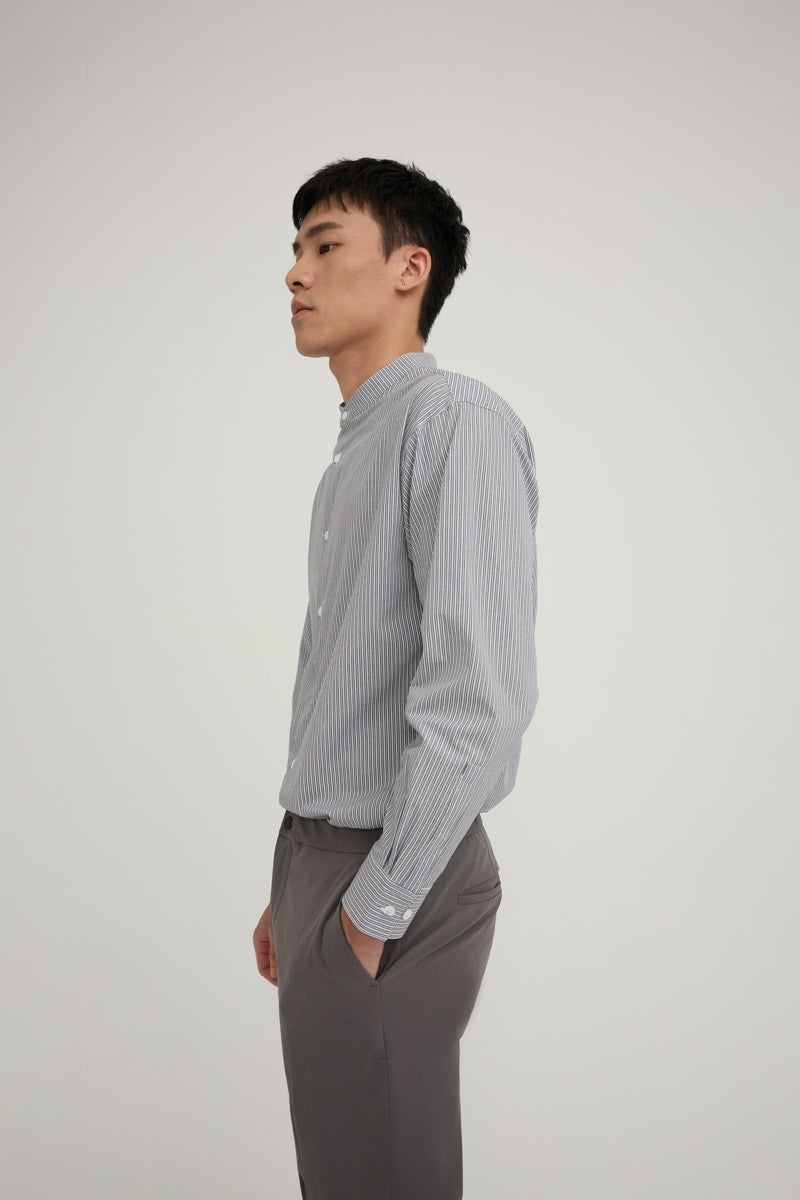 Direct From Brand,FYNE, FYNE Navy/White Stripe Stand Collar Moisture Absorption Shirt, Blue, Large-46-TagLMedium-44-TagM