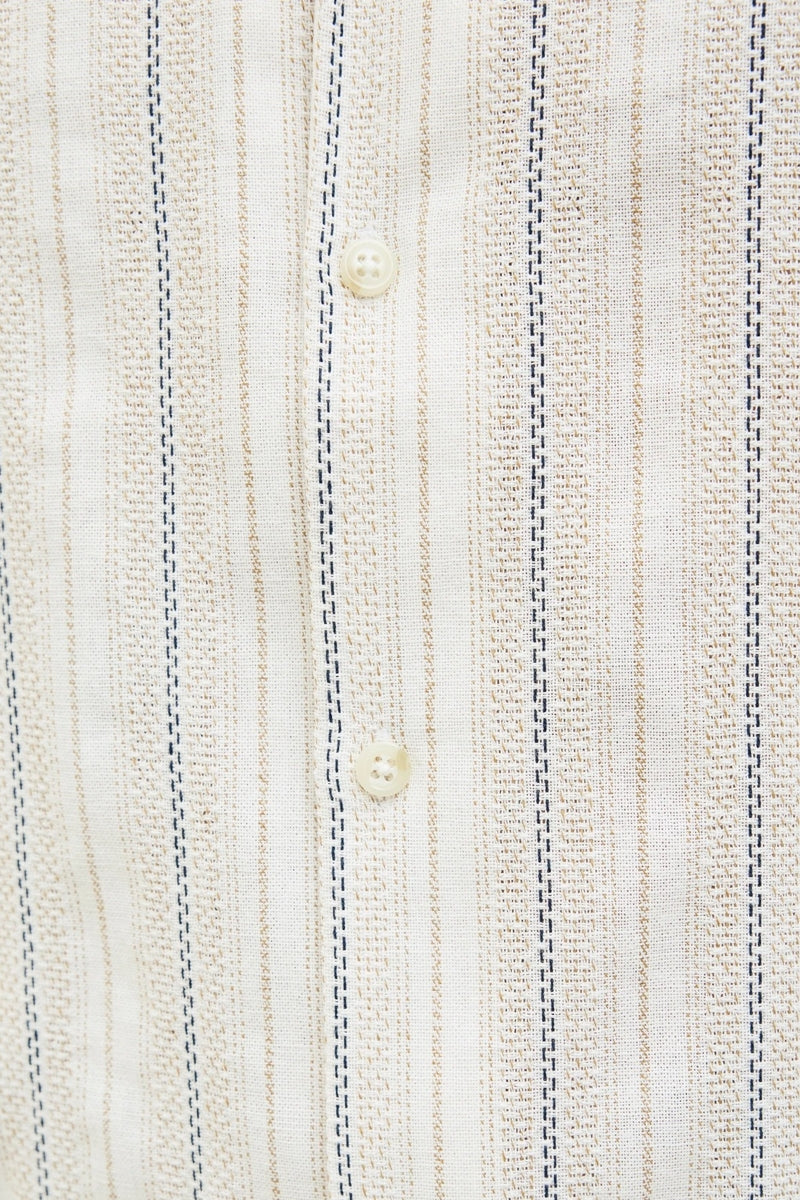 Wholesale,Jack & Jones, Jack & Jones Tan/Blue Striped Textured Shirt, Tan, Extra Large-50-TagXL