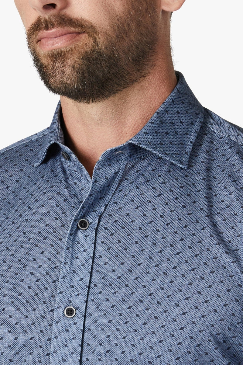 Wholesale,34 Heritage, 34 Heritage Indigo Melange Leaf Print Knit Shirt, Blue, Small-42-TagS