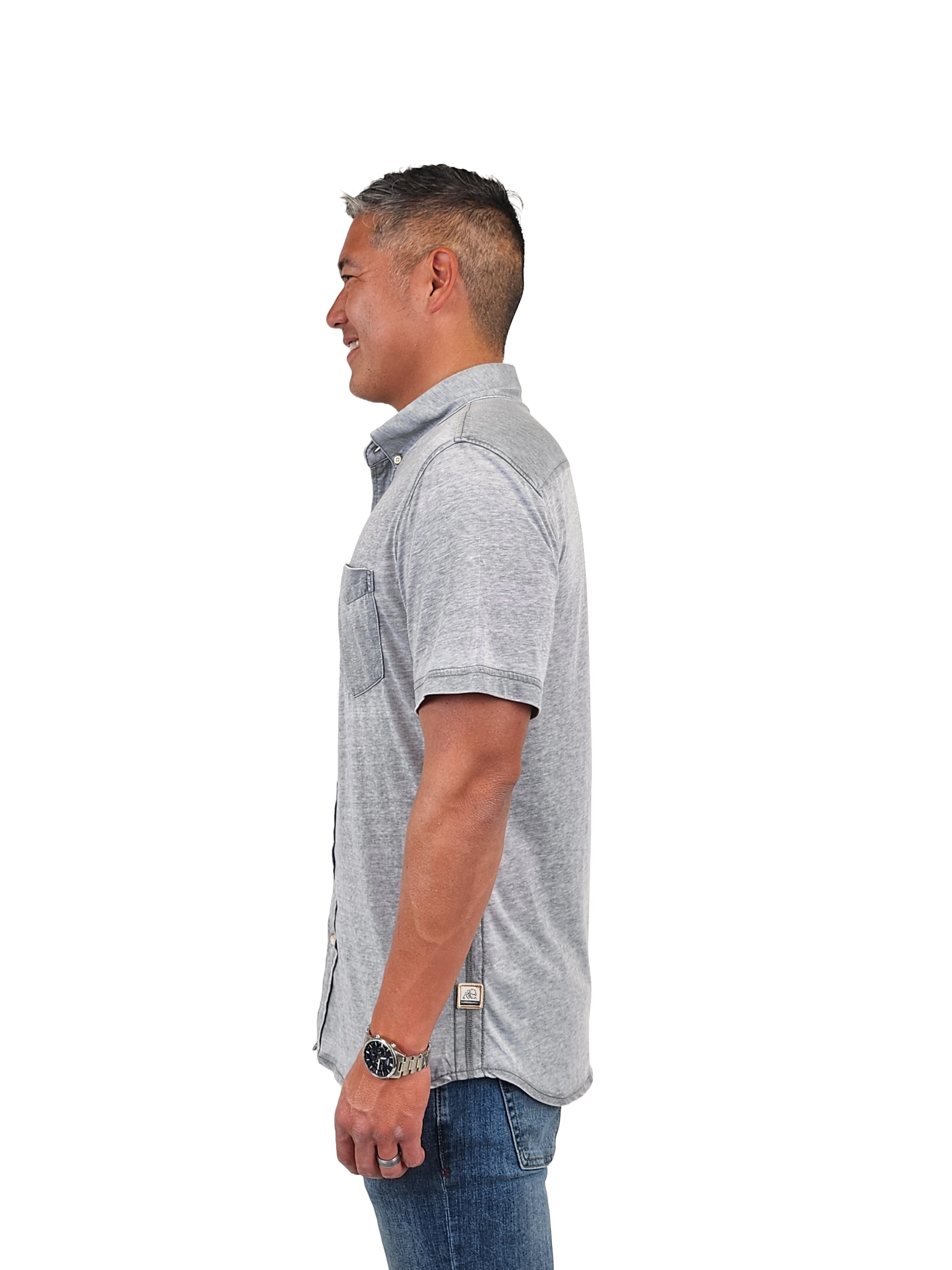 Faire,Surfside Supply, Surfside Supply Grey Burnout Knit Short Sleeve Vintage Shirt With Front Pocket, Grey, Large-45-TagL