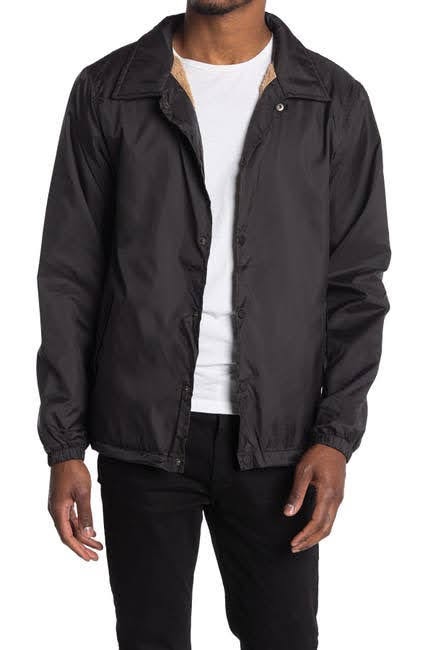 Nordstrom Rack,Burnside, Burnside Black Collared Snap Front Windbreaker Jacket, Black, Medium-45-TagM