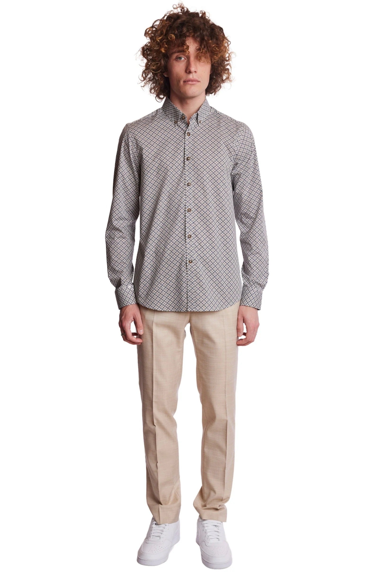 Wholesale,Paisley & Gray, Paisley & Gray Tan/Navy Floral Print Button Down Shirt, Tan, Medium-41-TagM