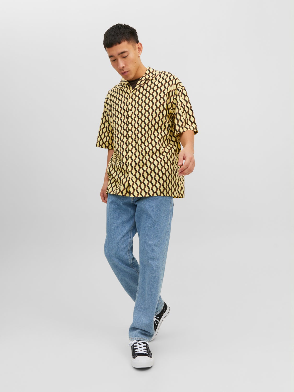 Wholesale,Jack & Jones, Jack & Jones Yellow Geo Print Shirt Short Sleeve, Yellow, Extra Extra Large-55-TagXXL