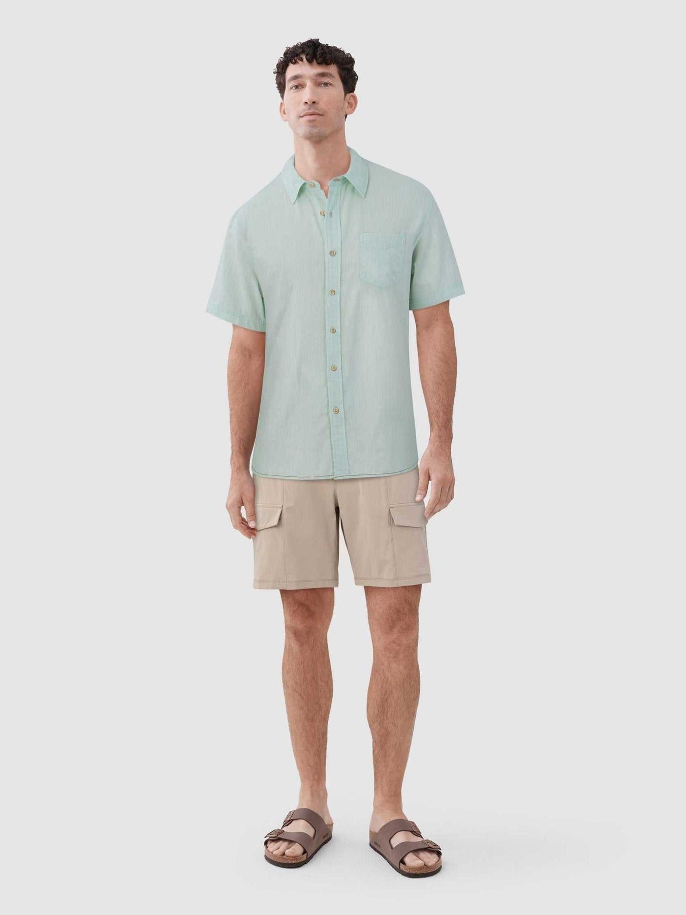 Faire,Surfside Supply, Surfside Supply Green 2 Tone Cotton Slub 1 Pocket Short Sleeve Shirt, Green, Large-44-TagL