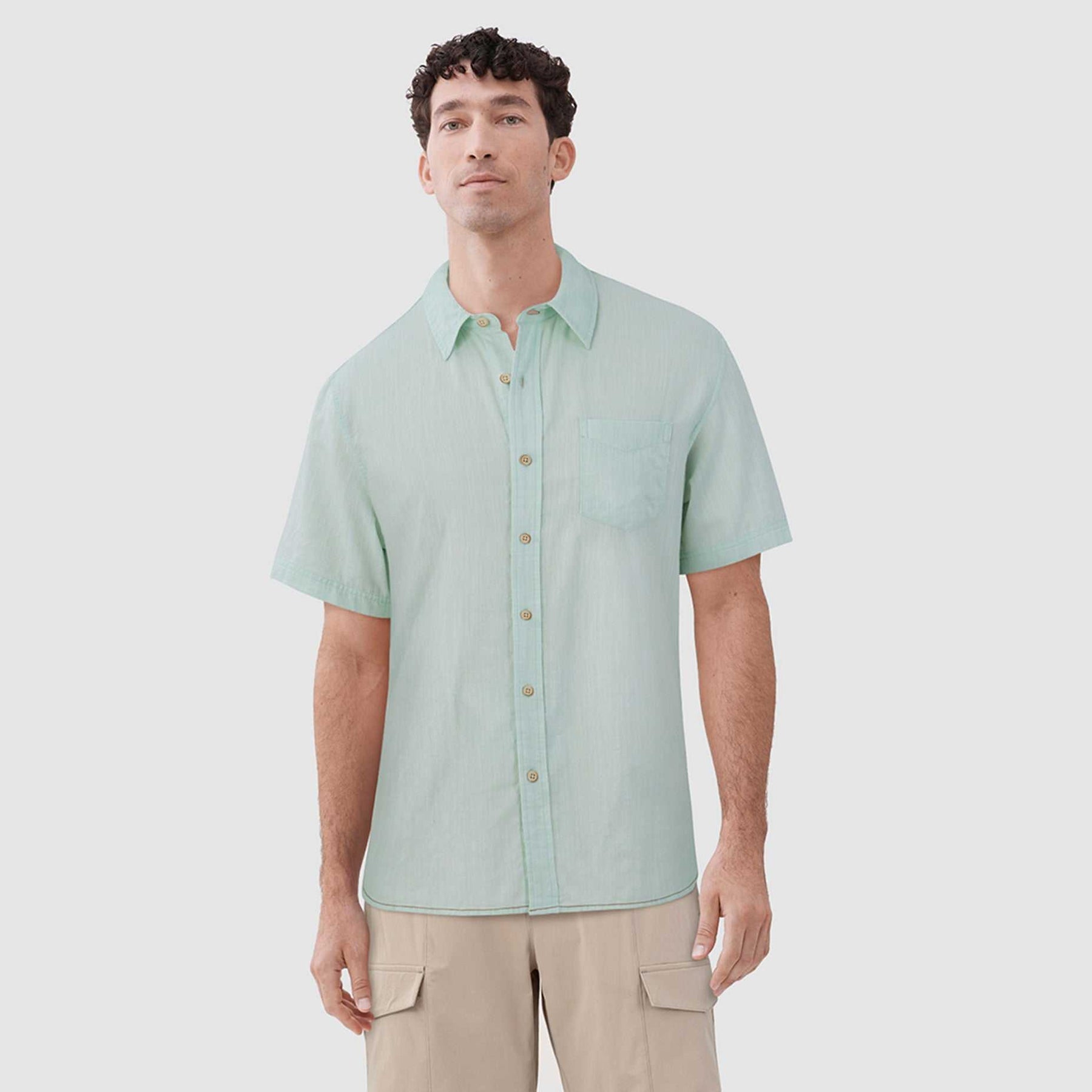 Faire,Surfside Supply, Surfside Supply Green 2 Tone Cotton Slub 1 Pocket Short Sleeve Shirt, Green, Small-40-TagS