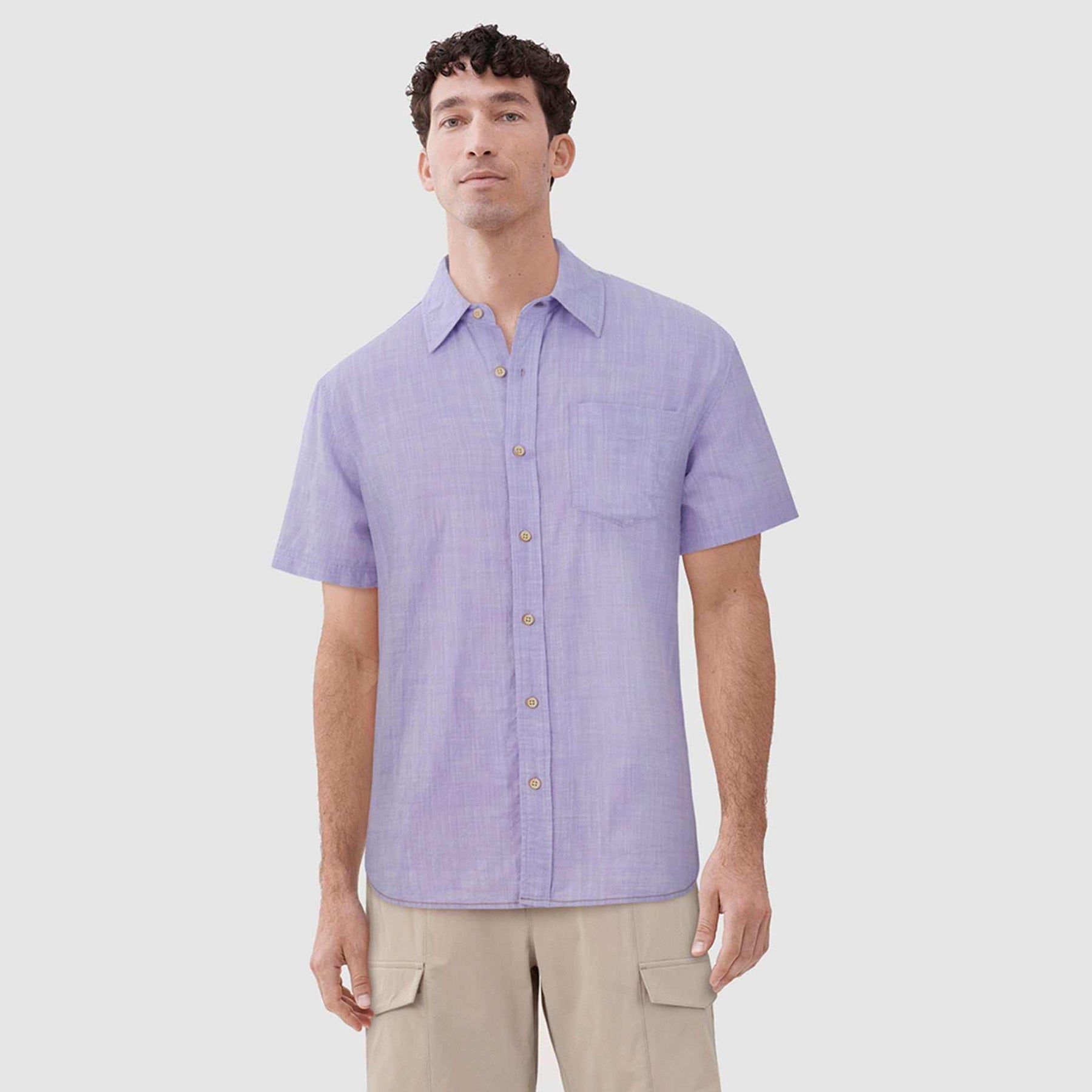 Faire,Surfside Supply, Surfside Supply Violet 2 Tone Cotton Slub 1 Pocket Short Sleeve Shirt, Purple, Large-44-TagL