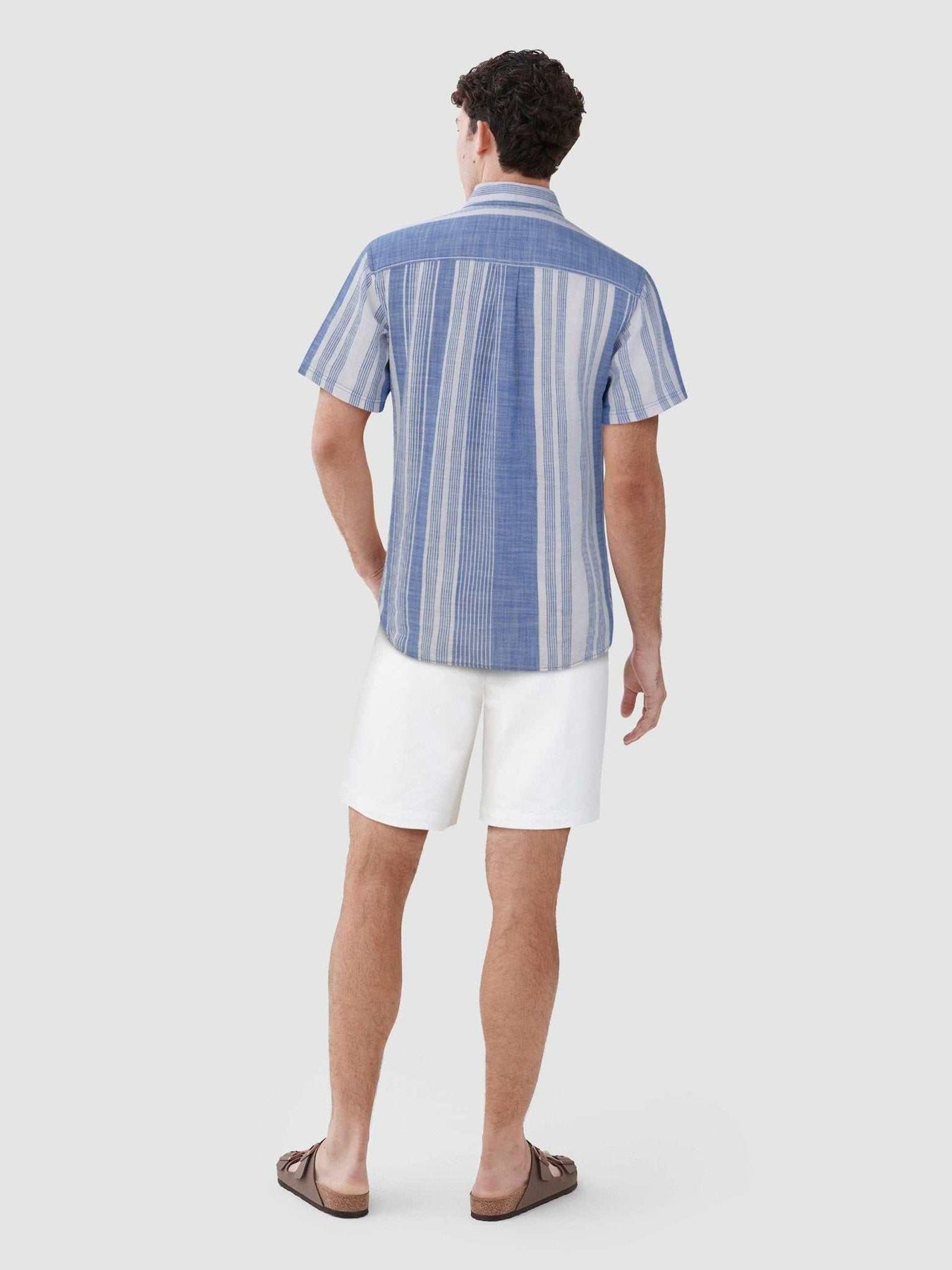 Faire,Surfside Supply, Surfside Supply Multi Blue Vertical Stripe Airy Short Sleeve Button Up Shirt, Blue, Extra Large-48-TagXL