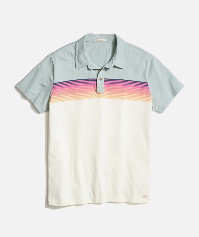 Wholesale,Marine Layer, Marine Layer Blue/Cream Colorblock Striped Polo, Blue, Small-40-TagSMedium-43-TagMLarge-45-TagLExtra Large-48-TagXLExtra Extra Large-51-TagXXL