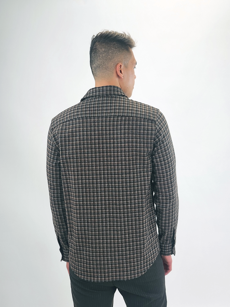 A.P.C. Brown Plaid Wool Midweight Shirt Jacket w/Front Pockets