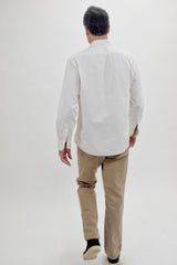 Luciano Barbera Cream Button Up Shirt With Blue Striped Placket Detail