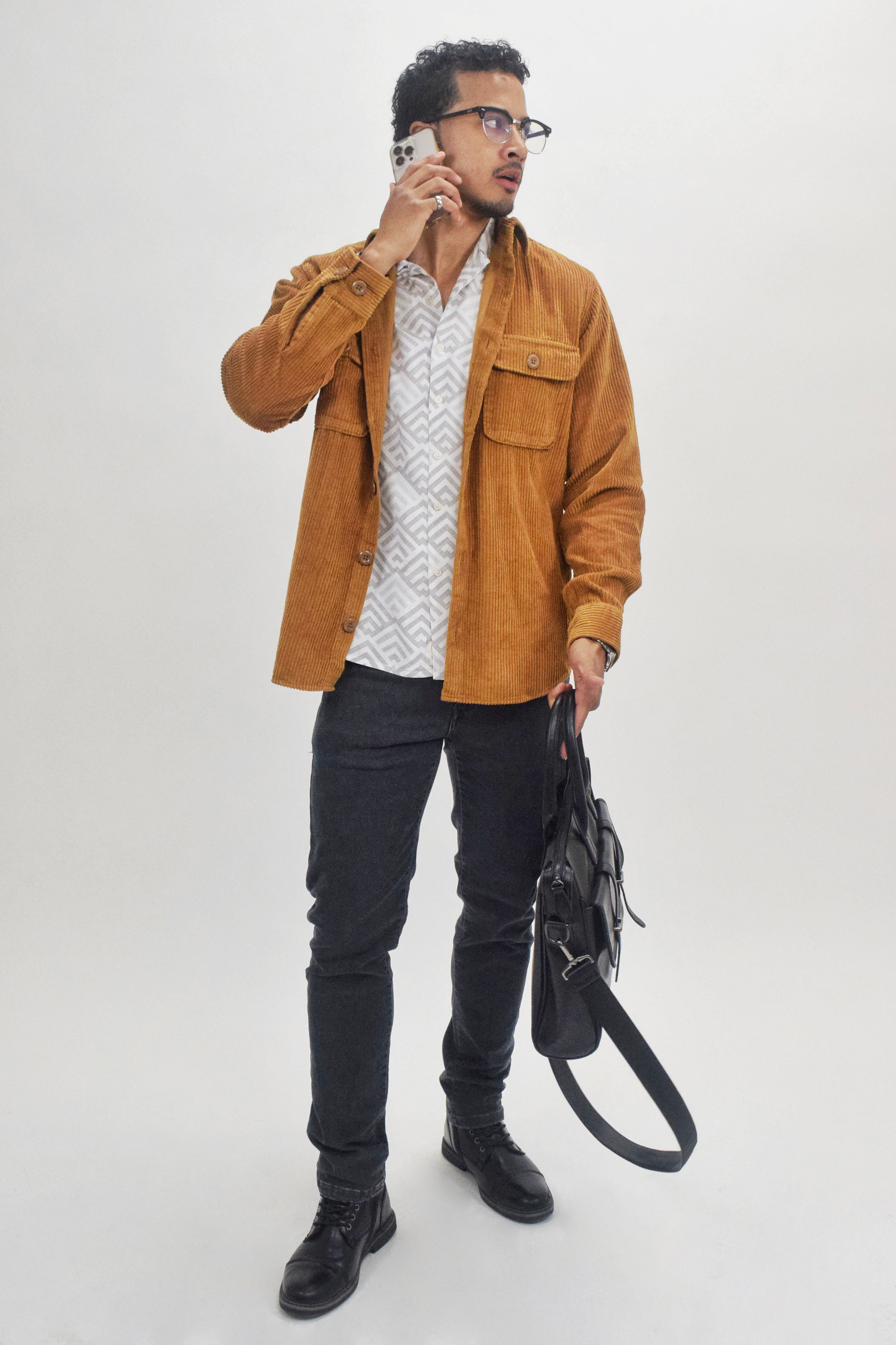 Wholesale,Jack & Jones, Jack & Jones Burnt Orange Corduroy Button Up Over Shirt With Front Chest Pockets, Orange, Extra Large-51-TagXL