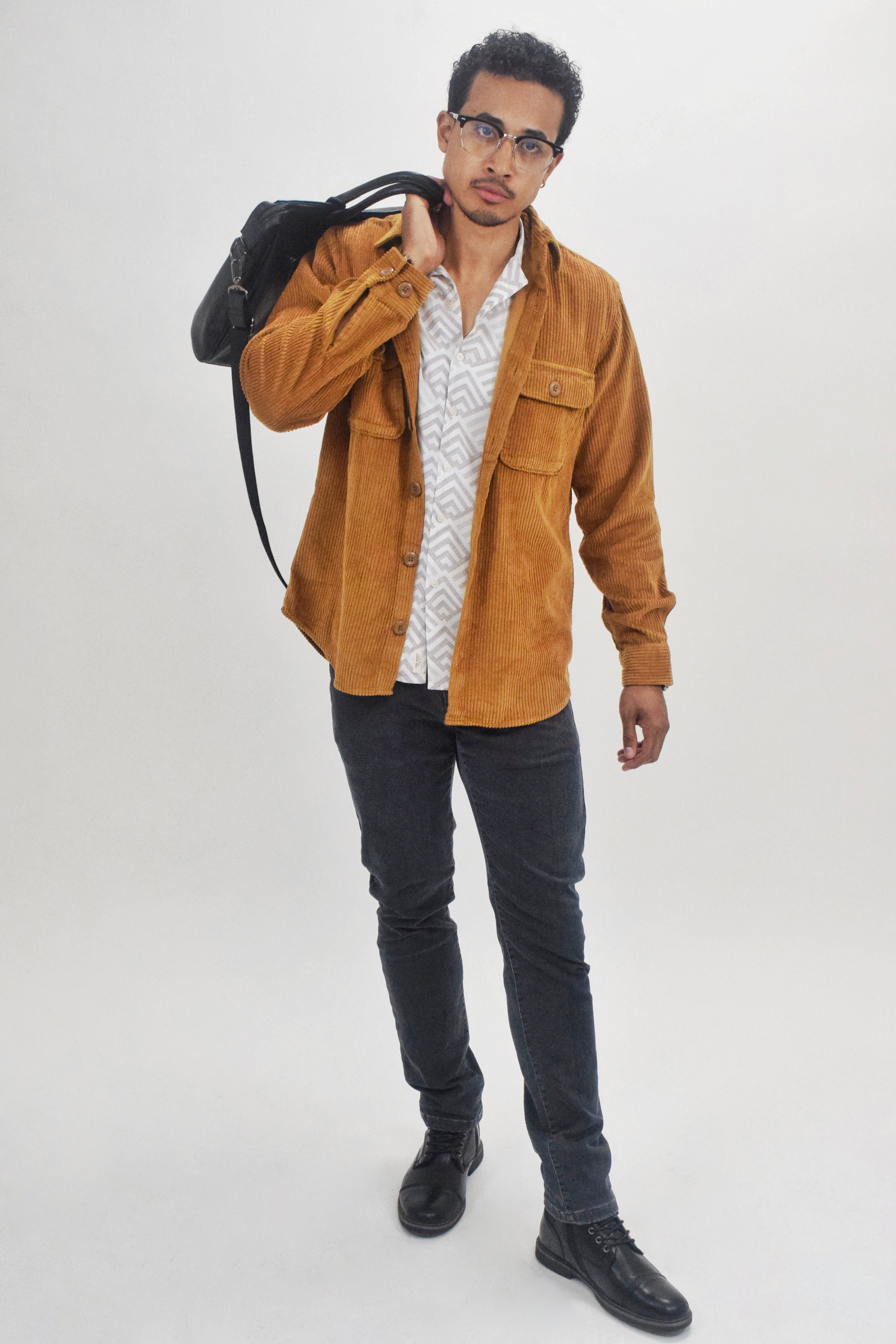 Wholesale,Jack & Jones, Jack & Jones Burnt Orange Corduroy Button Up Over Shirt With Front Chest Pockets, Orange, Medium-46-TagM