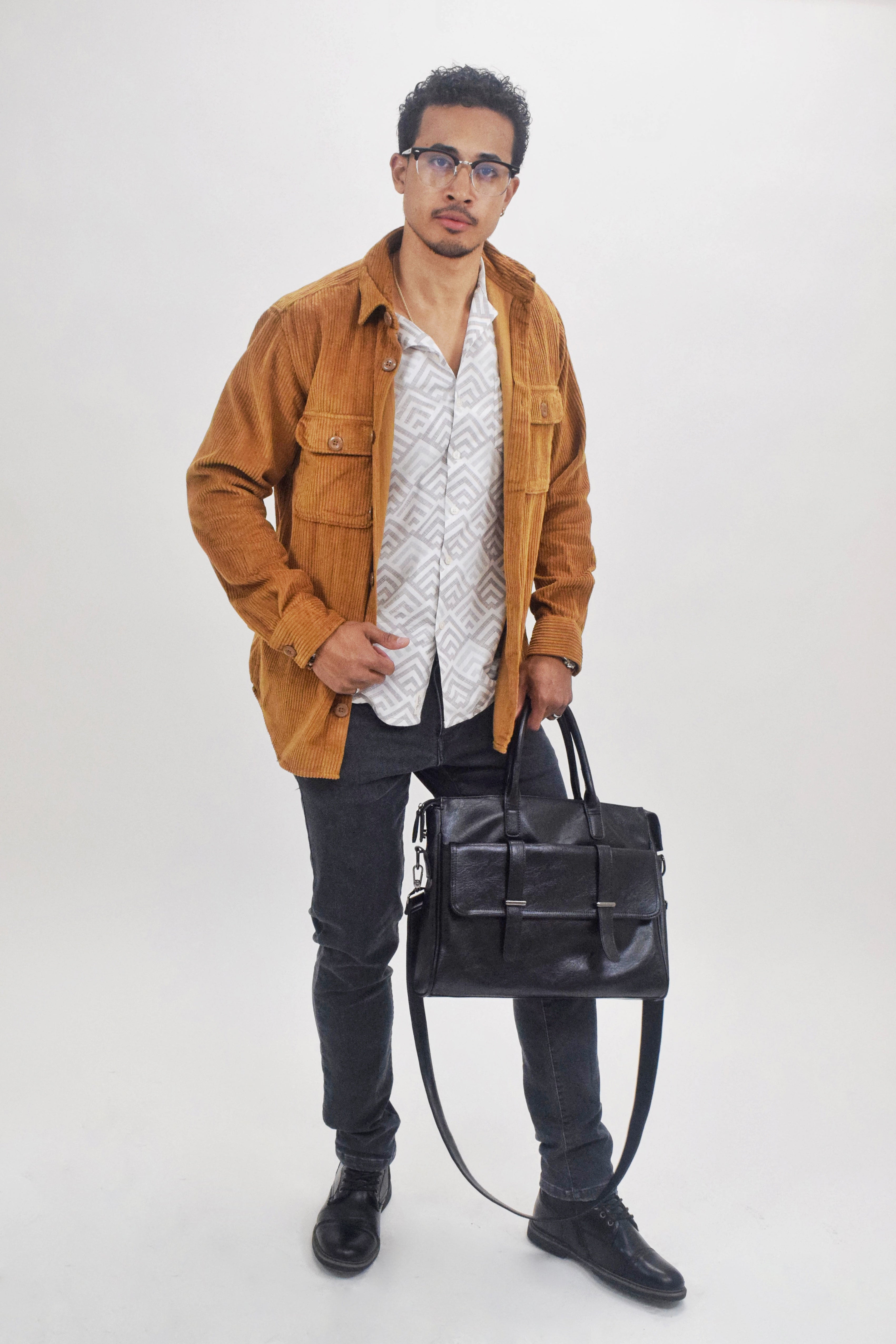 Wholesale,Jack & Jones, Jack & Jones Burnt Orange Corduroy Button Up Over Shirt With Front Chest Pockets, Orange, Medium-46-TagM