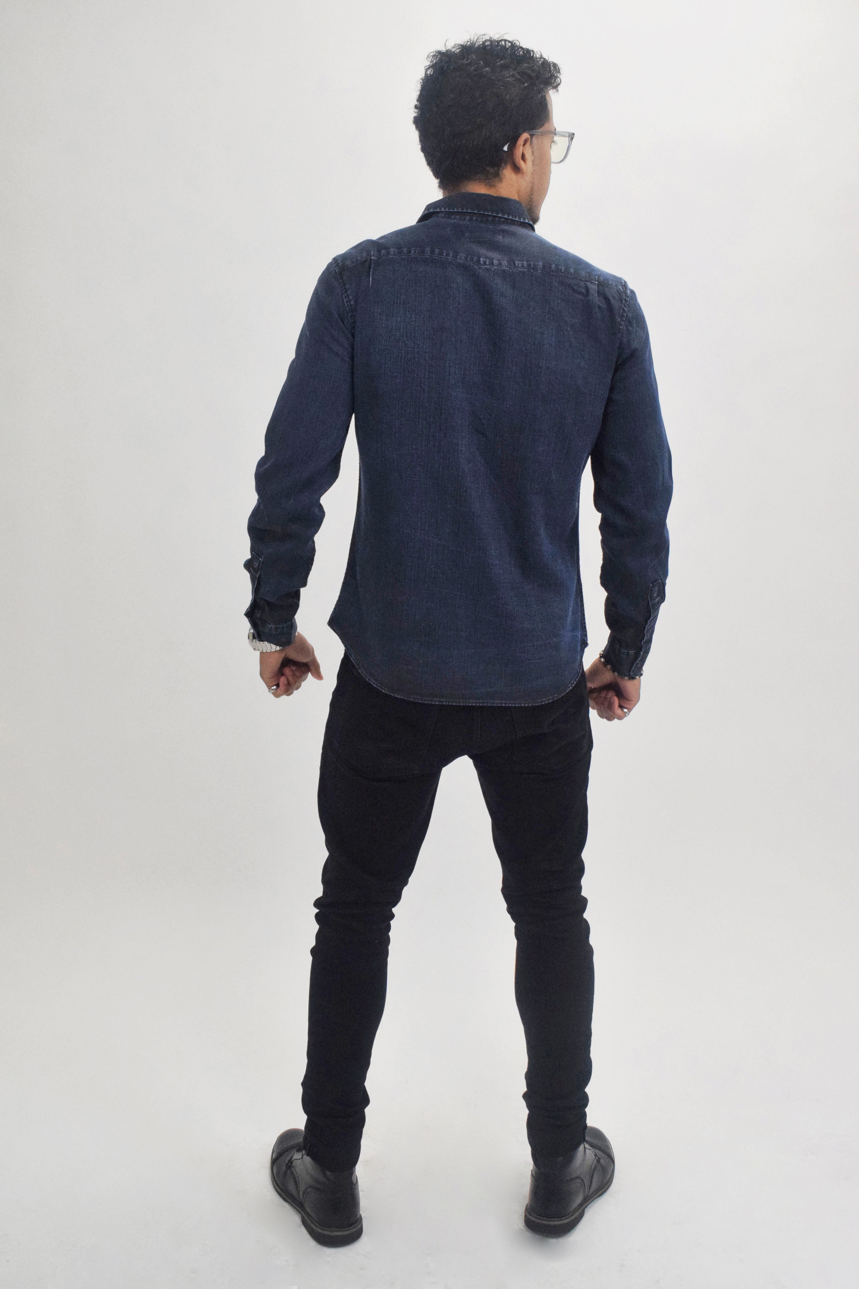 The RealReal,The Kooples, The Kooples Dark Blue Waxed Denim Western Snap Front Shirt, Blue, Small-40-TagM