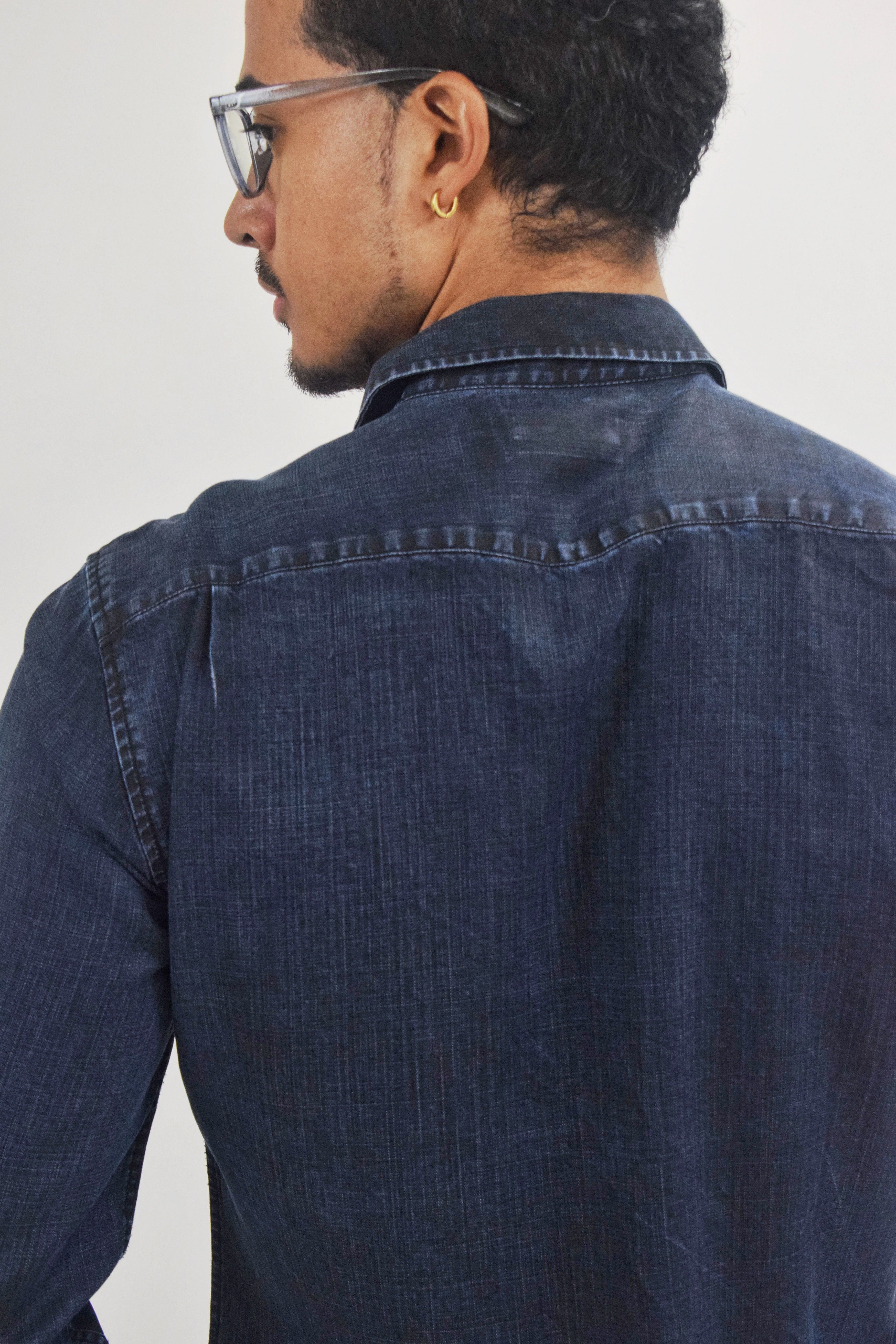 The RealReal,The Kooples, The Kooples Dark Blue Waxed Denim Western Snap Front Shirt, Blue, Small-40-TagM
