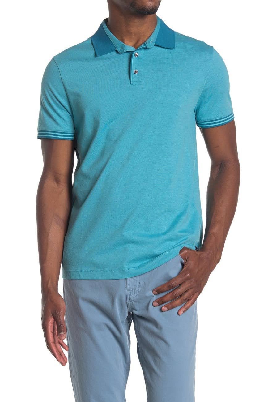 Nordstrom Rack,Perry Ellis, Perry Ellis Aqua Polo Shirt with Contrast Collar, Blue, Small-40-TagS