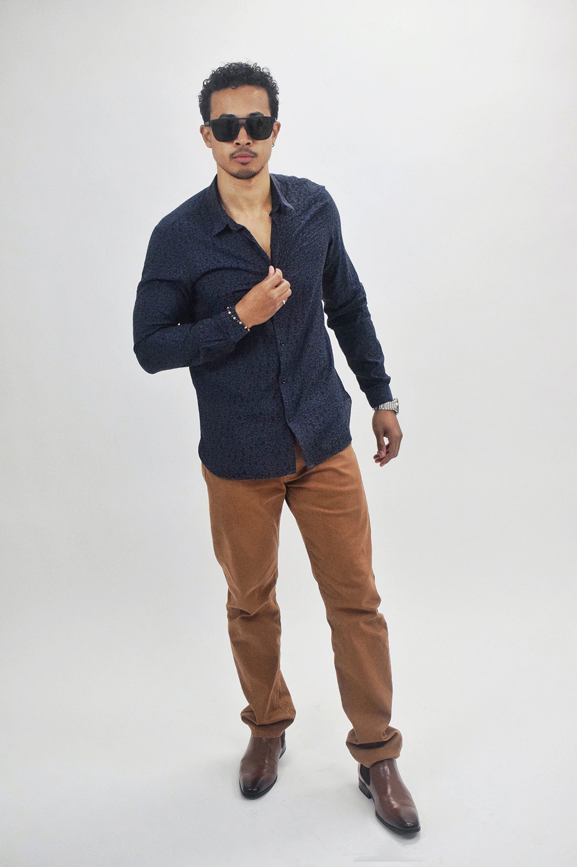 The RealReal,The Kooples, The Kooples Navy Tonal Animal Print Button Up Shirt, Blue, Small-41-TagS