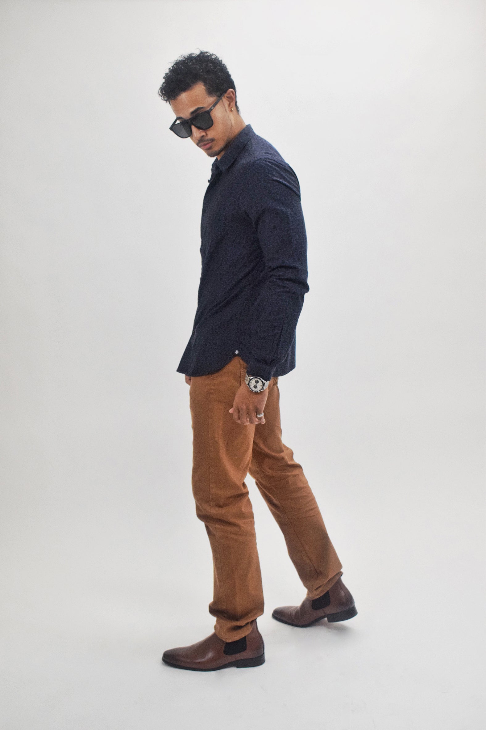 The RealReal,The Kooples, The Kooples Navy Tonal Animal Print Button Up Shirt, Blue, Small-41-TagS