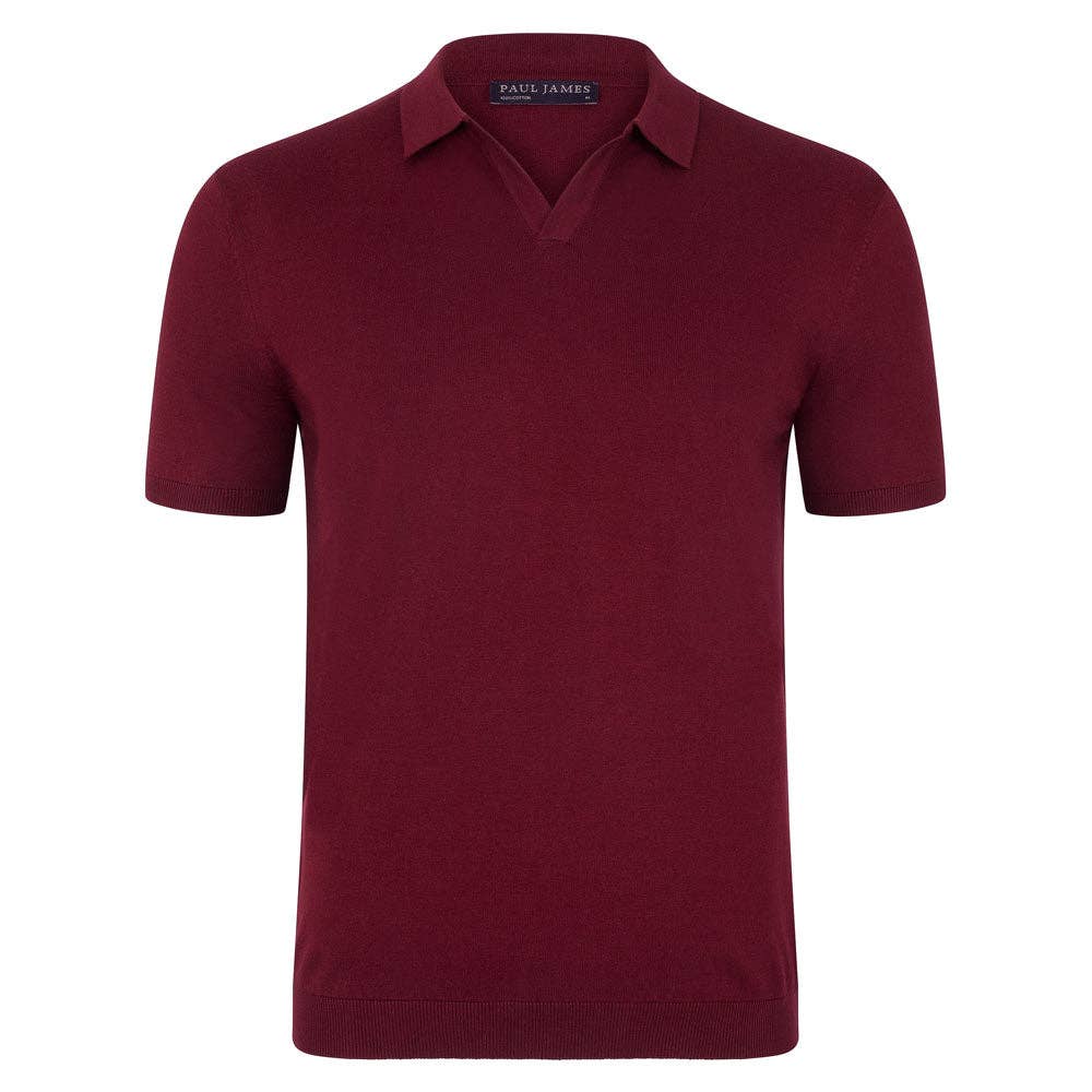 Faire,Paul James, Paul James Burgundy Buttonless Short Sleeve Knit Polo, Red, Medium-40-TagM
