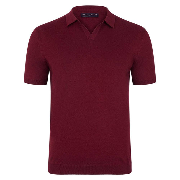 Paul James Burgundy Buttonless Short Sleeve Knit Polo