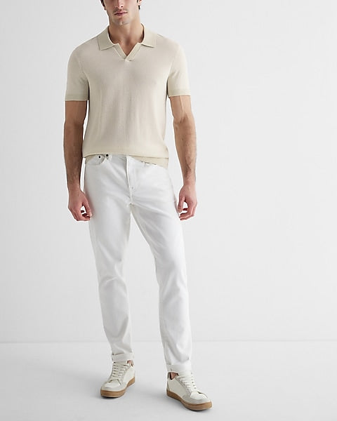 ,Express, Express Cream Houndstooth Print Short Sleeve Polo, Cream, Medium-41-TagL