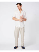 Merlino Street Cream Linen Short Sleeve Button Up Shirt