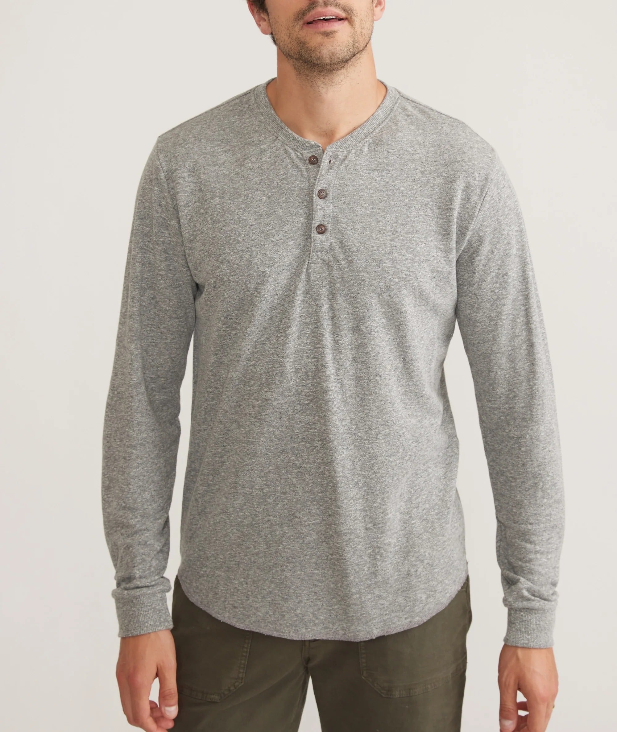 Wholesale,Marine Layer, Marine Layer Heather Grey Long Sleeve Double Knit Henley, Grey, Extra Extra Large-51-TagXXL