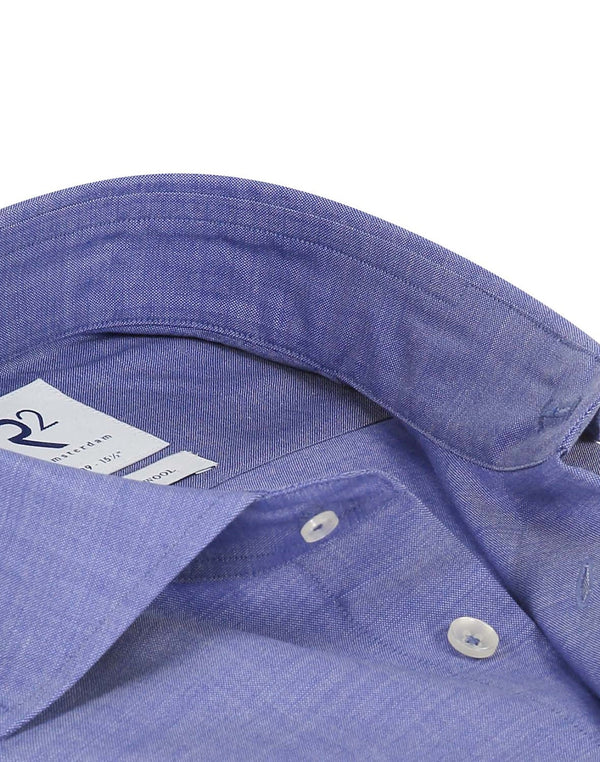 R2 Amsterdam Cobalt Blue 100% Merino Wool Long Sleeve Button Up Shirt