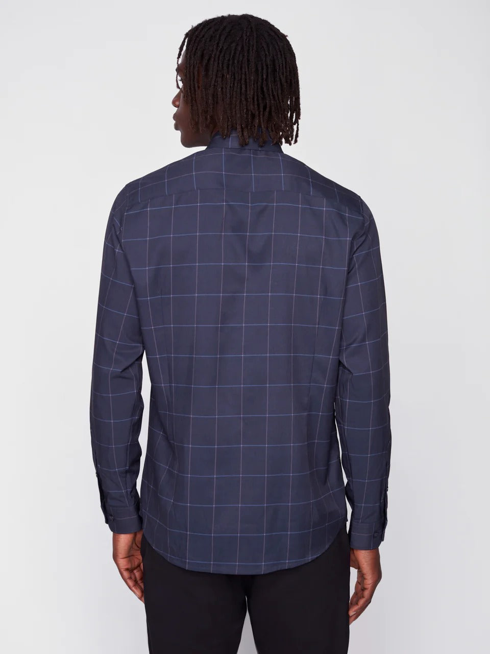 Wholesale,Projek Raw, Projek Raw Navy Plaid Long Sleeve Stretch Shirt, Blue, Large-45-TagL
