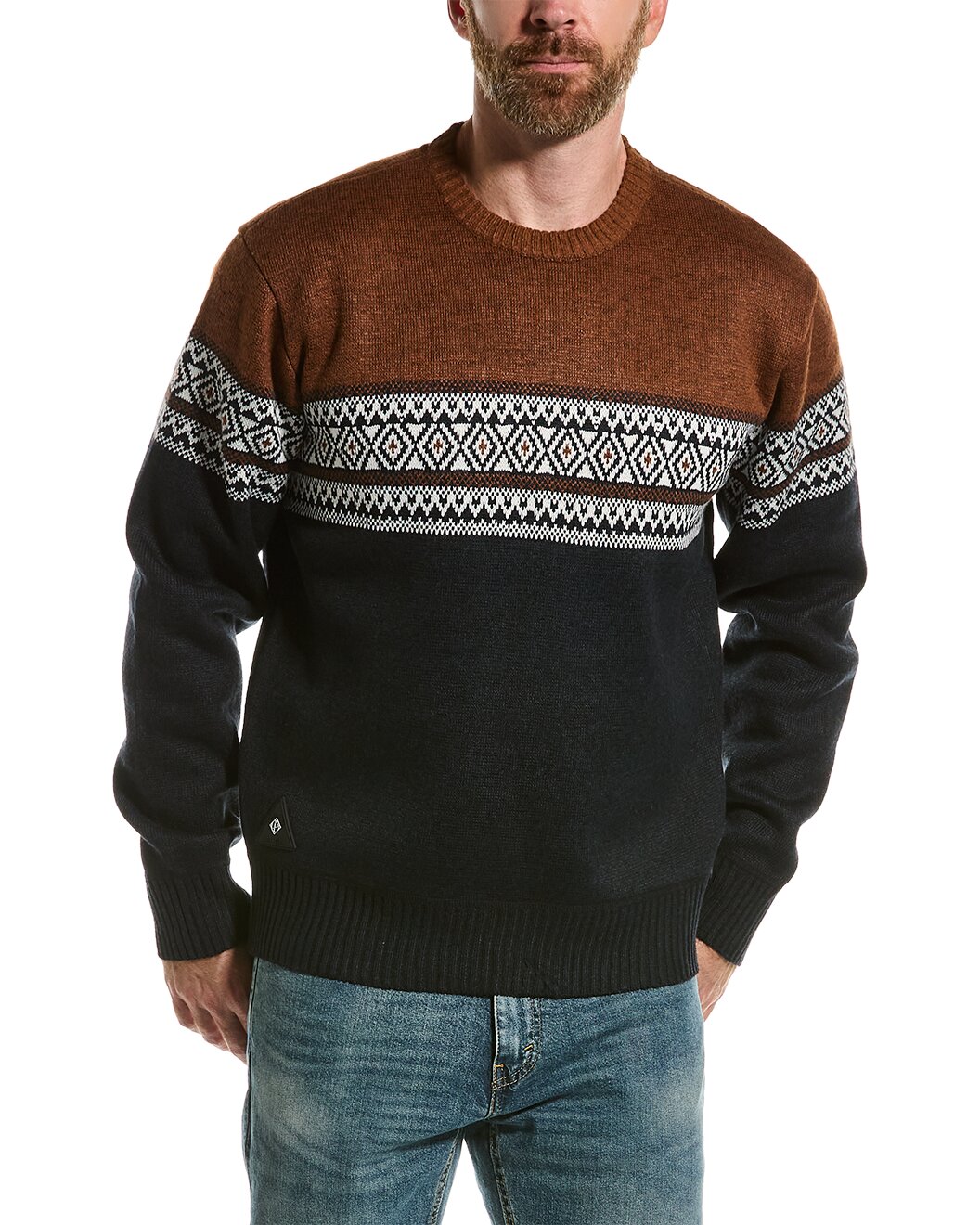 Other,Point Zero, Point Zero Rust/Navy Tribal Print Crewneck Sweater, Blue, Extra Large-52-TagXL