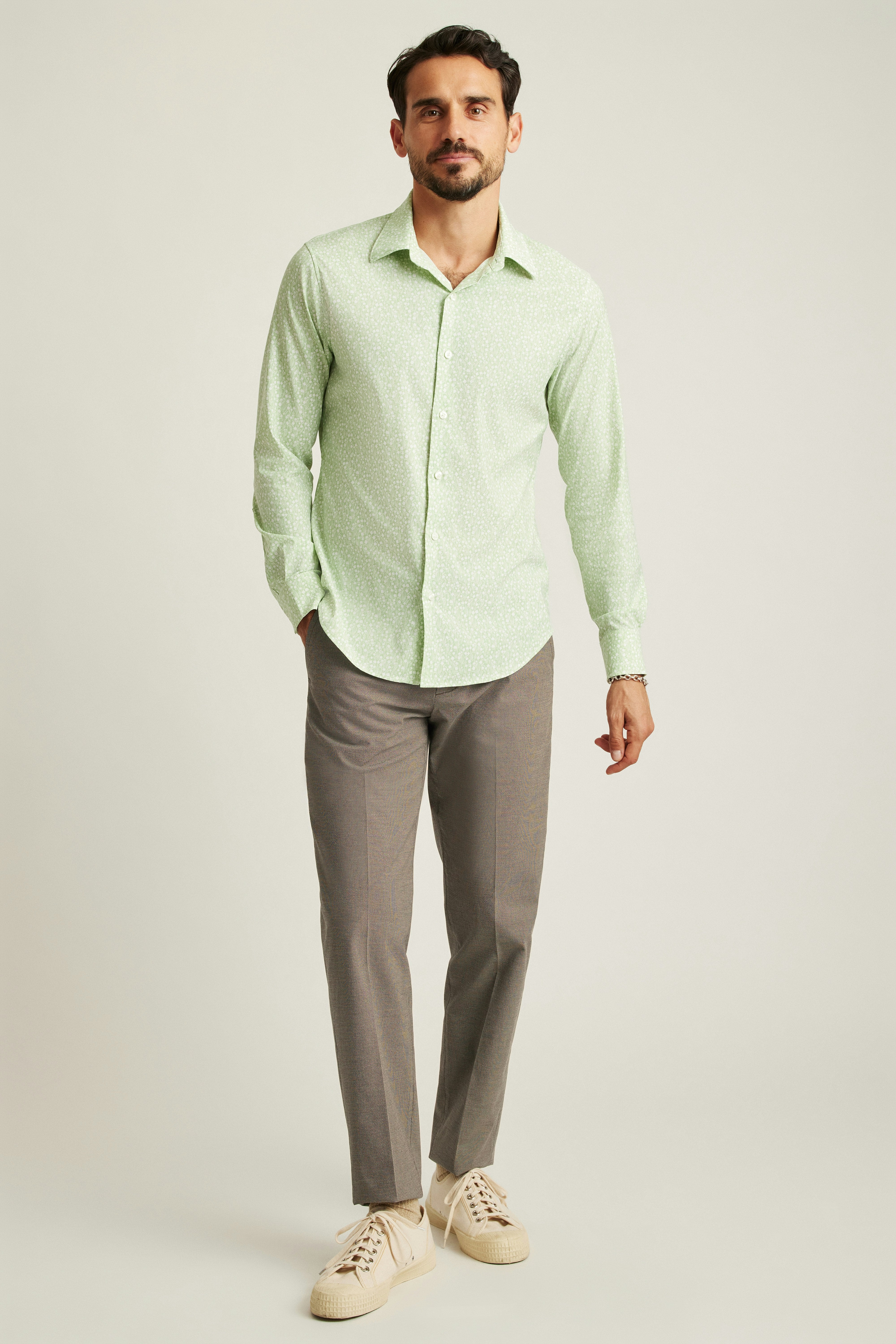 Wholesale,Bonobos, Bonobos Mint Floral Print Tech Slim Long Sleeve Button Down Shirt, Green, Medium-42-TagM