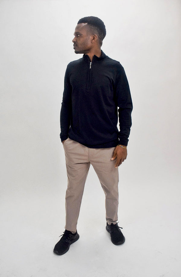 Left Coast Tee Black Mock Neck Knit Quarter Zip Pullover