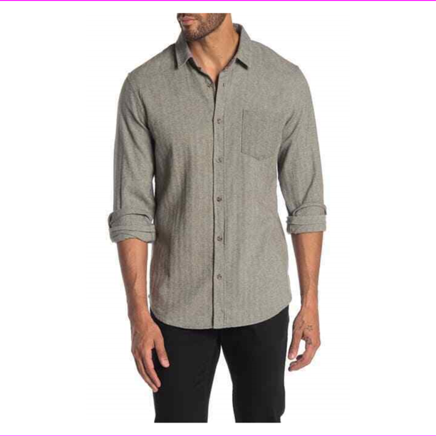 Walmart, Wallin & Bros. Green Herringbone Button-up Shirt, Green, Small-41-TagS
