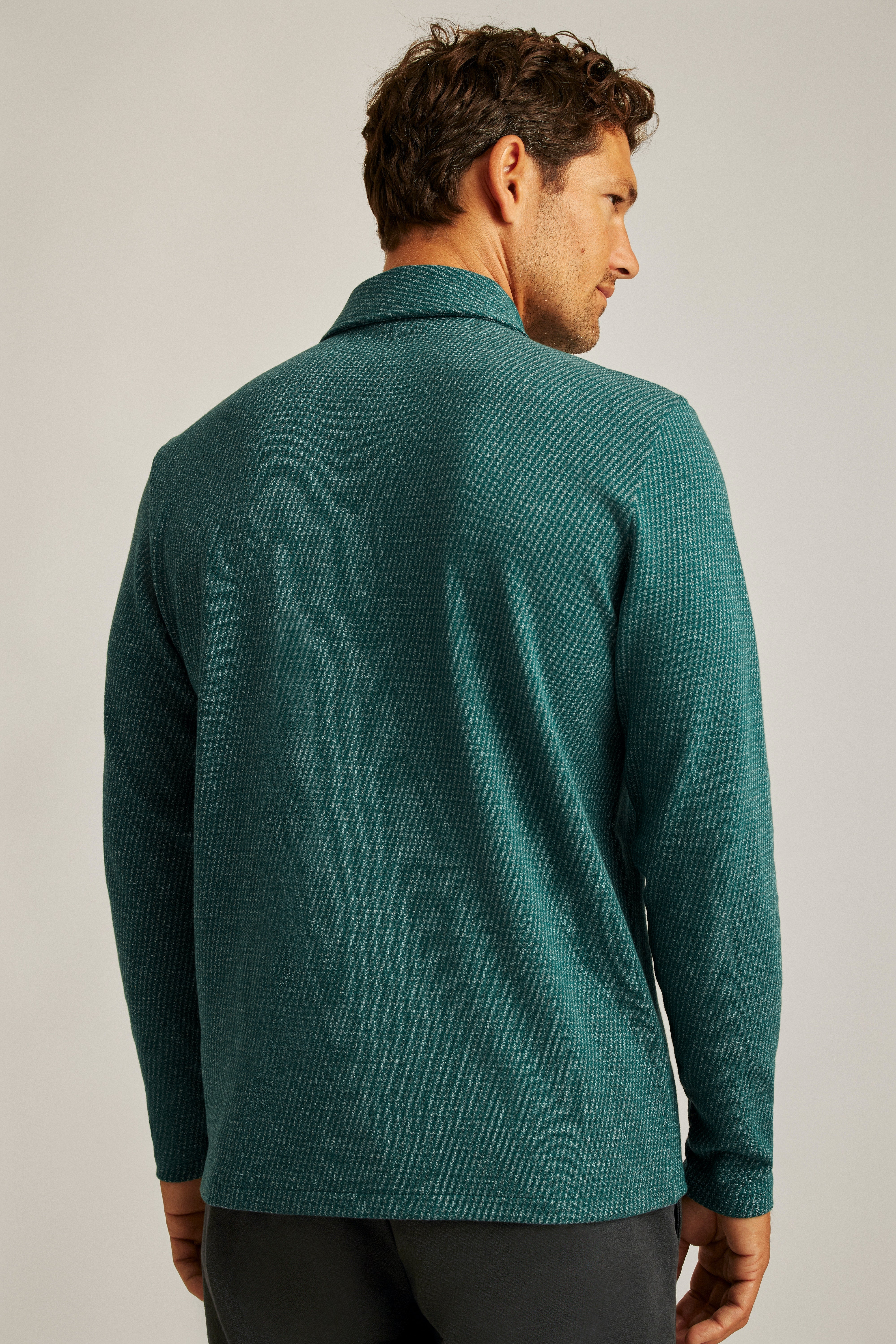 Wholesale,Bonobos, Bonobos Deep Teal Puppytooth Luxe Long Sleeve Polo, Green, Small-38-TagSMedium-41-TagMLarge-44-TagLExtra Large-47-TagXLExtra Extra Large-50-TagXXL