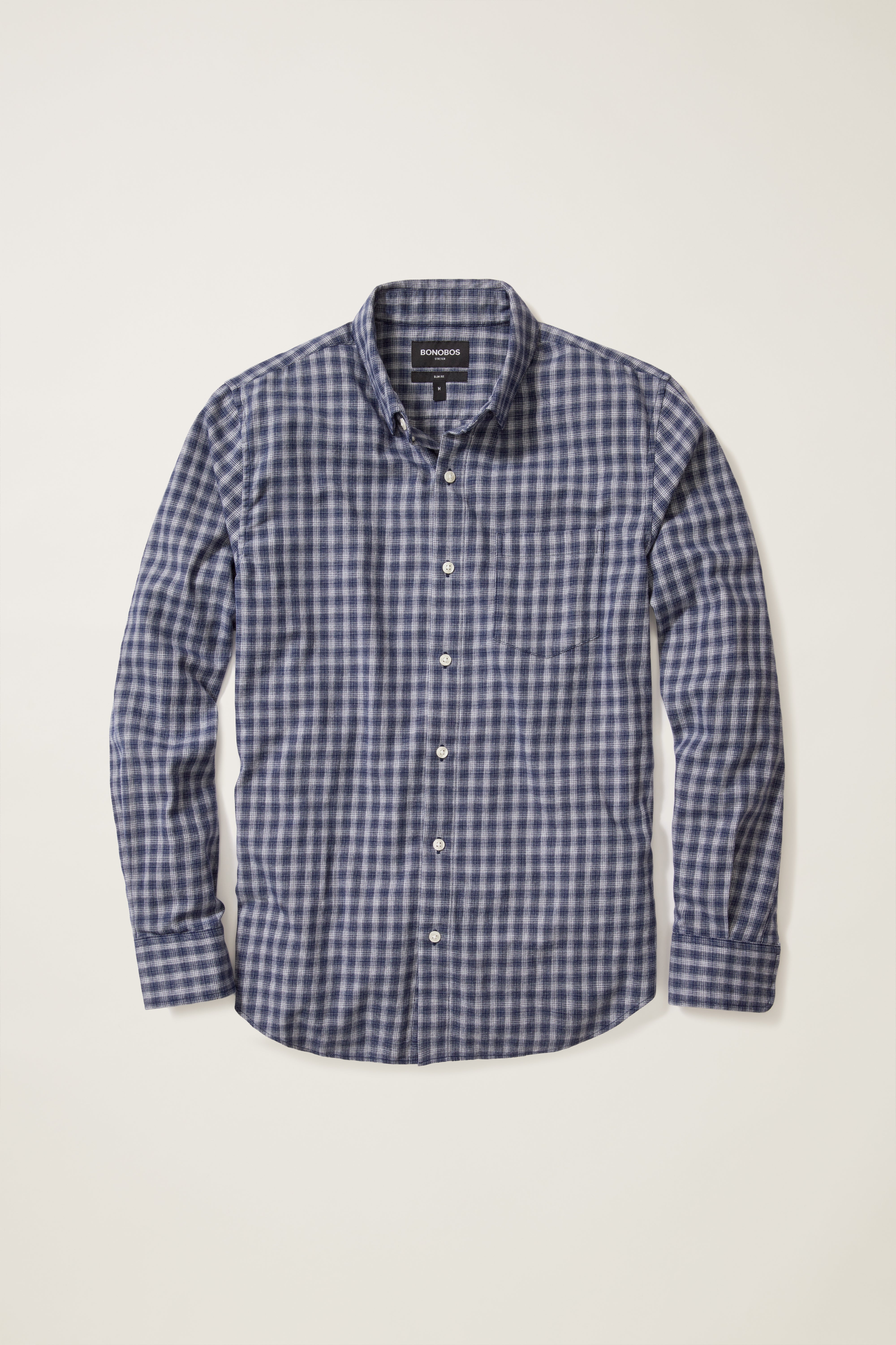 Wholesale,Bonobos, Bonobos Navy Heather Stretch Slim Plaid Flannel Shirt, Blue, Medium-42-TagM