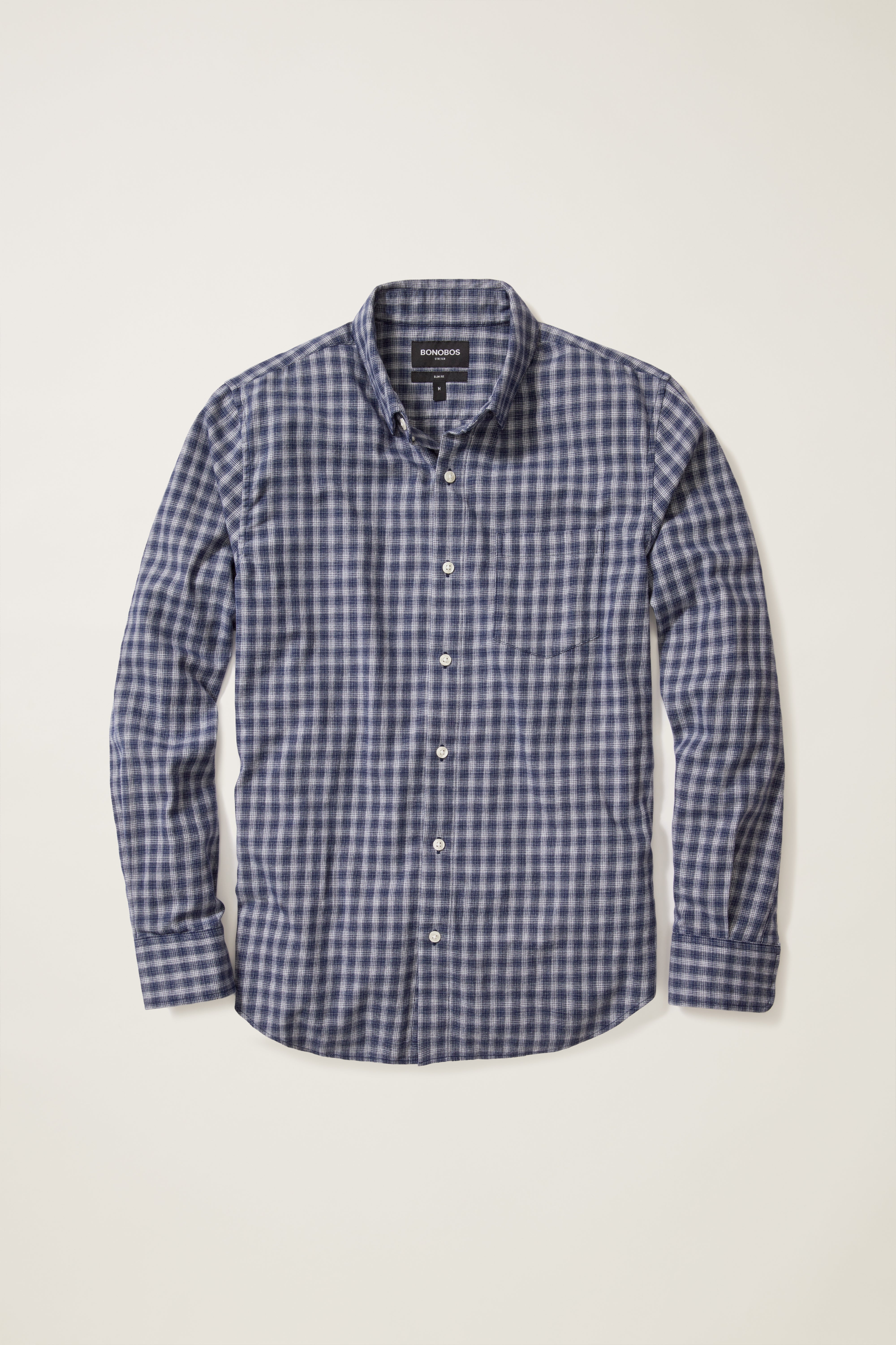 The RealReal,Rhone, Bonobos Navy Heather Stretch Slim Plaid Flannel Shirt, Blue, Extra Extra Large-51-TagXXLExtra Large-48-TagXLLarge-48-TagXLLarge-45-TagLMedium-42-TagMSmall-38-TagS