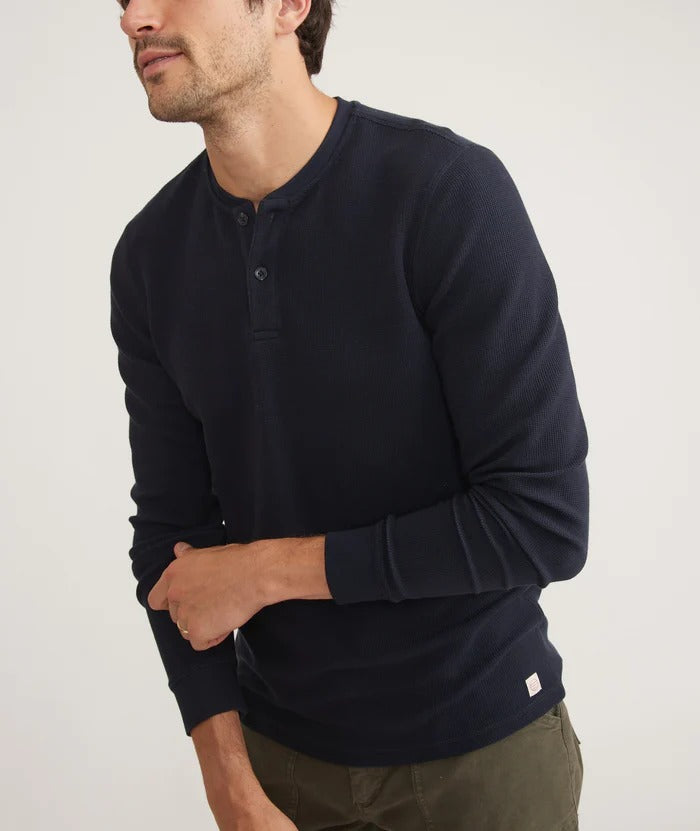 Wholesale,Marine Layer, Marine Layer Navy Sport Waffle Henley, Blue, Large-44-TagL