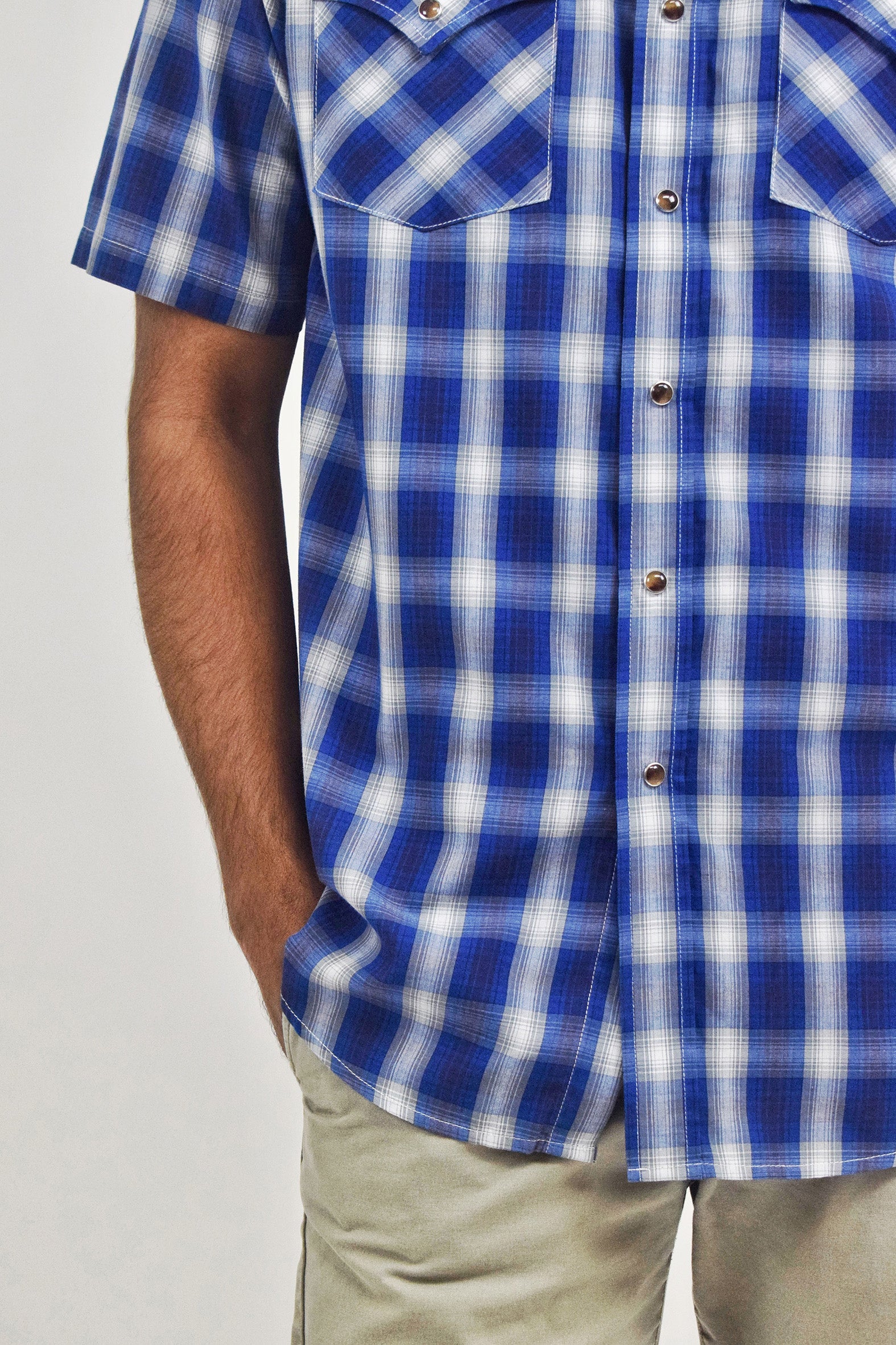 The RealReal,Pendleton, Pendleton Dark Blue Plaid Western Short Sleeve Button Up Shirt, Blue, Medium-45-TagM