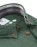 R2 Amsterdam Dark Green Linen Long Sleeve Shirt with Checkered contrast