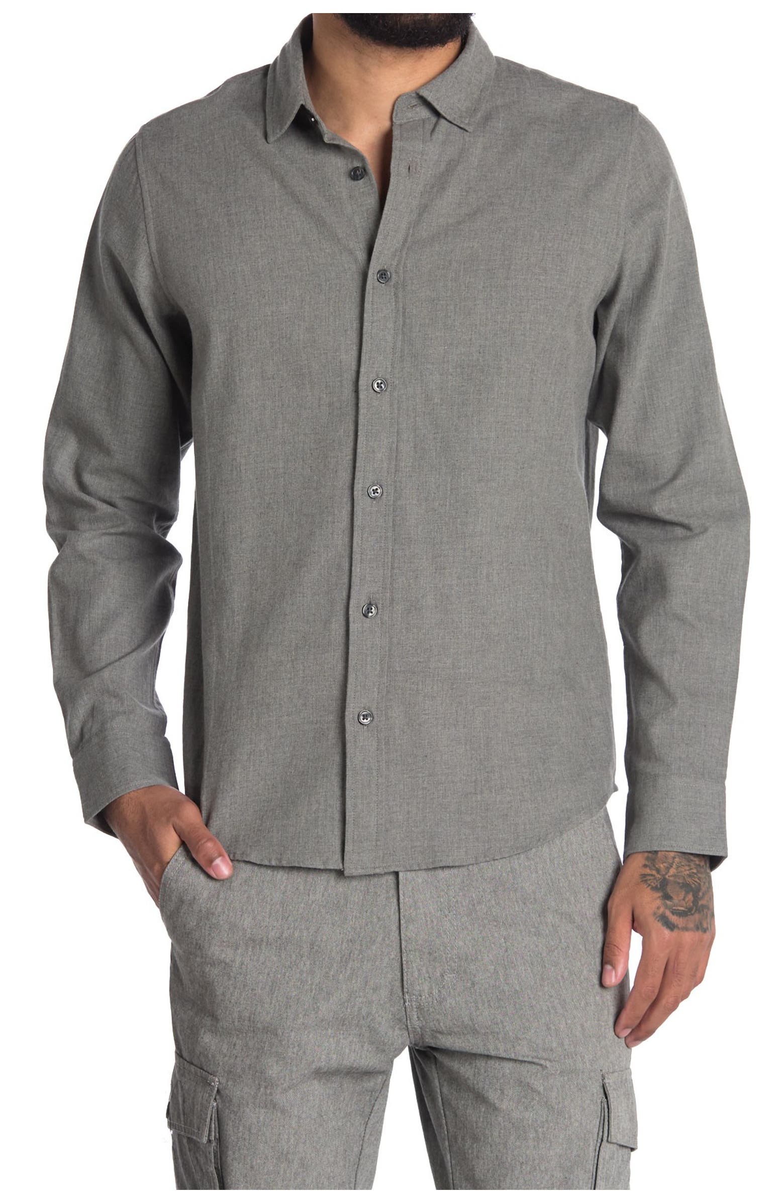 Nordstorm Rack,Slate & Stone, Slate & Stone Grey Brushed Cotton Button Up Shirt, Grey, Small-41-TagS