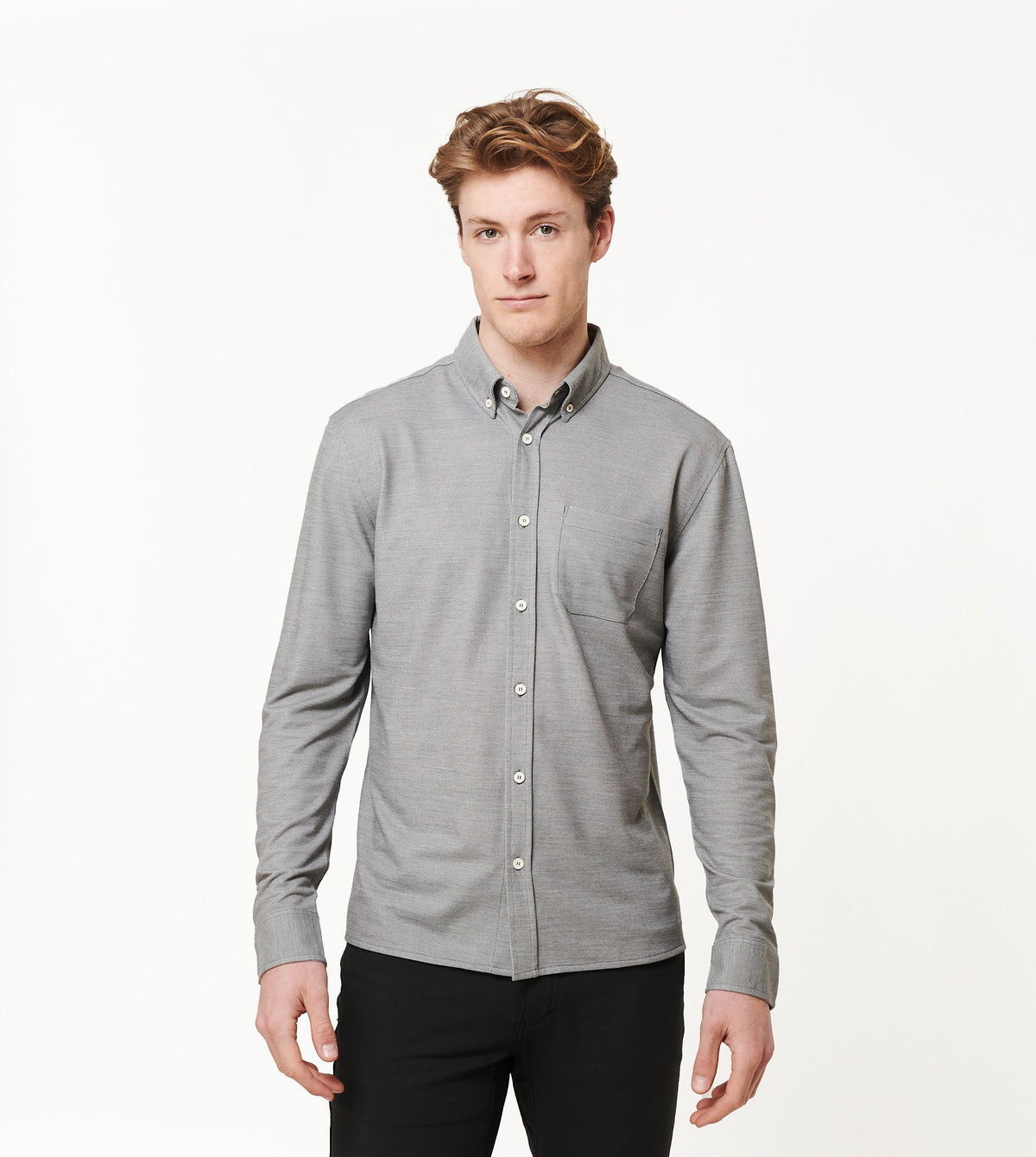 Brand Partner,Western Rise, Western Rise Concrete Grey Merino Wool Button Down Shirt, Grey, Small-40-TagS
