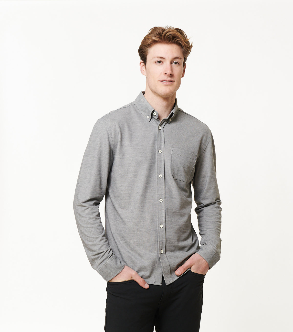 Brand Partner,Western Rise, Western Rise Concrete Grey Merino Wool Button Down Shirt, Grey, Medium-42-TagM