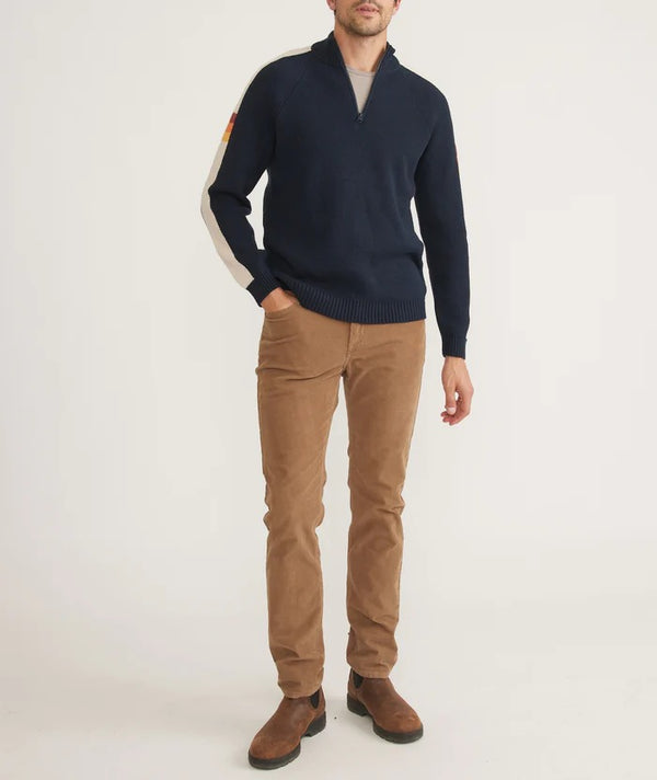 Marine Layer Navy/Cream Stripe Long Sleeve Archive Armas Quarter Zip