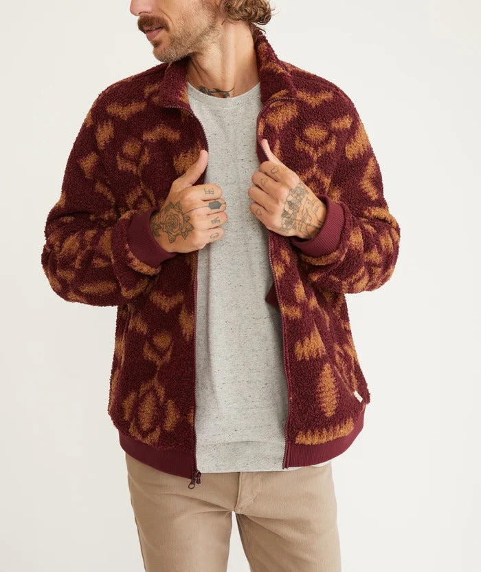 Wholesale,Marine Layer, Marine Layer Burgundy Geo Print Sherpa Full Zip, Red, Medium-44-TagMLarge-47-TagLExtra Large-50-TagXL