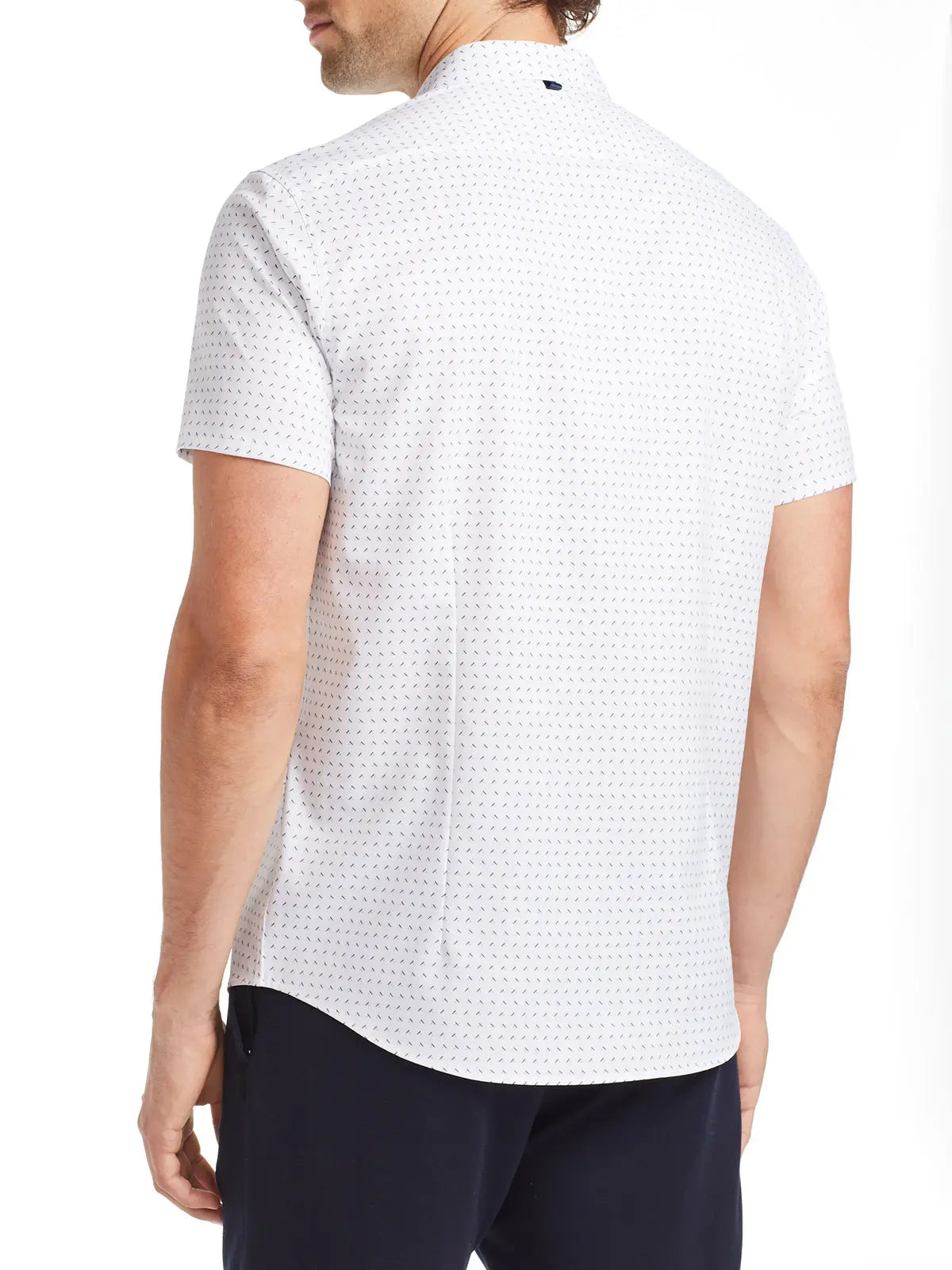 W.R.K., W.R.K White/Navy Geo Print 4-Way Stretch Short Sleeve Shirt, White, Extra Large-46-TagXLLarge-44-TagLMedium-42-TagMSmall-39-TagS